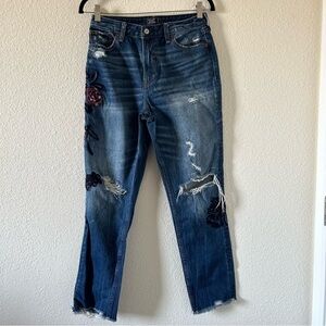 Abercrombie and Fitch Annie Girlfriend Jeans 27/4L Blue Floral Embroidered Boho